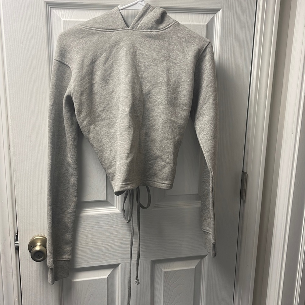 Pretty Little Thing Crop Grey Lace Up Back Hoodie Size Large